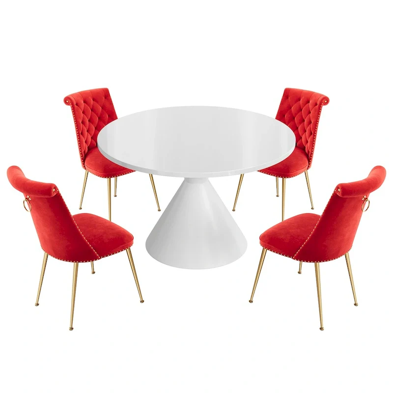 48  Light Luxury White High Gloss Large Countertop Dining Table with Velvet Dining Chair Set