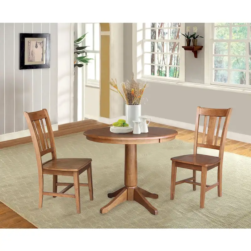36 Round Solid Wood Extension Dining Table with 2 Dining Chairs