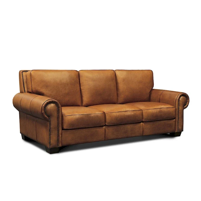Tan / Taupe Top Grain Hand Antiqued Leather Traditional Sofa - Fits 3 People