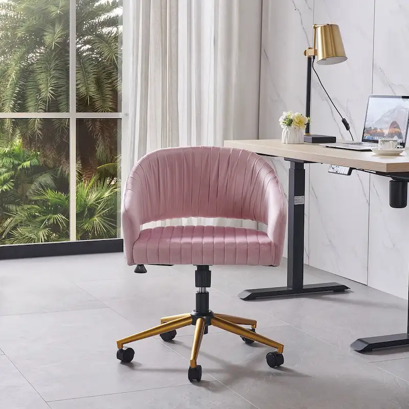 Modern Gold Office Chair Velvet Task Chair Swivel Height Adjustable Computer Chair