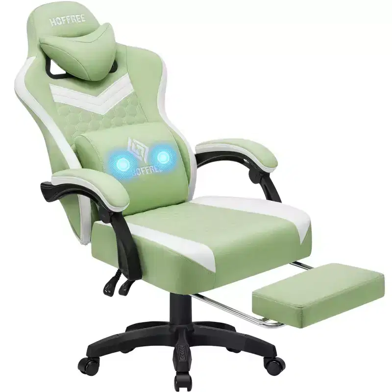Hoffree Breathable Fabric Massage Gaming Chair Ergonomic Office PC Chair with Footrest & Adjustable