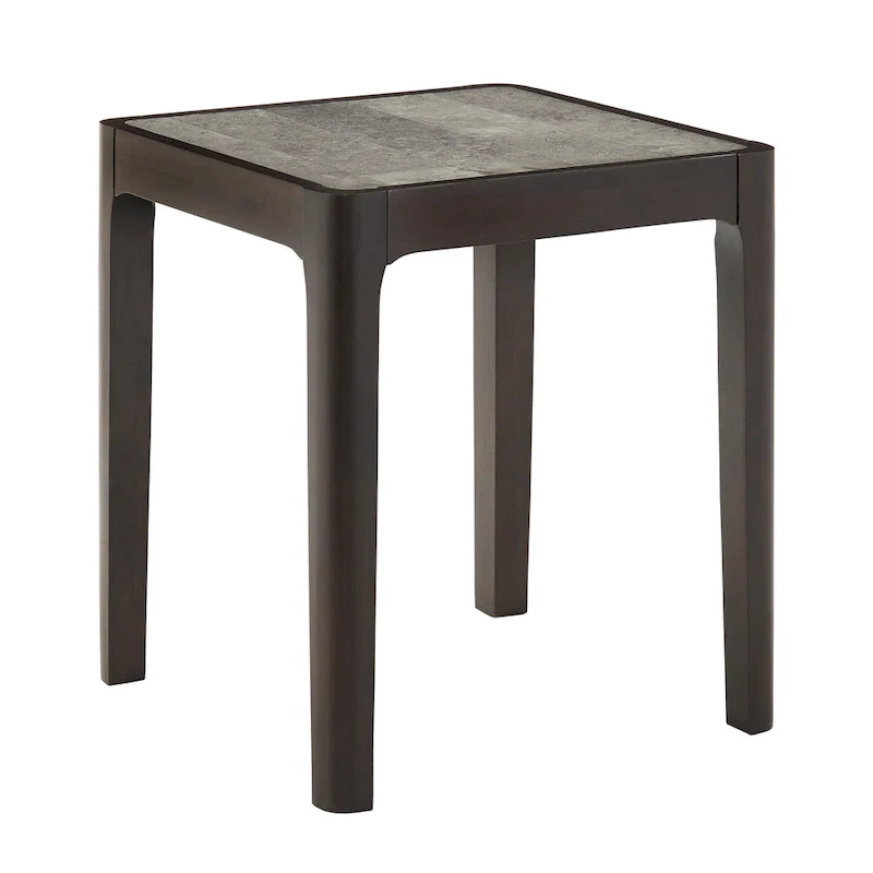Mid-Century Faux Marble Top End Table with Dark Walnut Frame