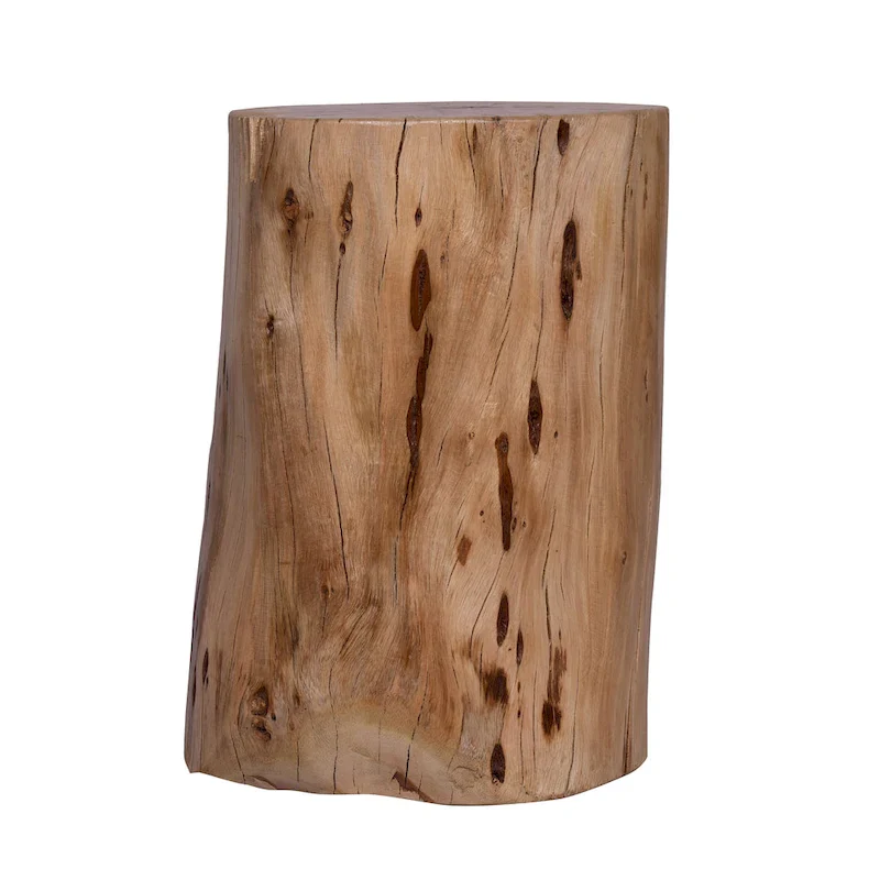 17 Inch Accent Stump Stool End Table, Live Edge Acacia Wood Log with Grain and Knot Details, Natural Brown