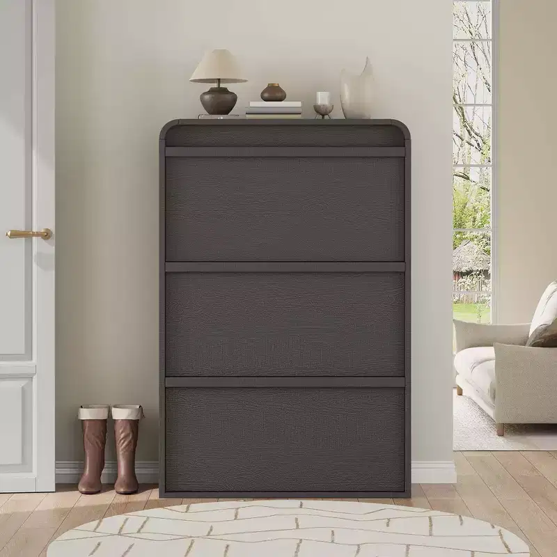 Wooden Shoe Cabinet with 3 Flip Drawers and Adjustable Shelf, Hidden Shoe Storage for Entryway, Hallway, and Living Room