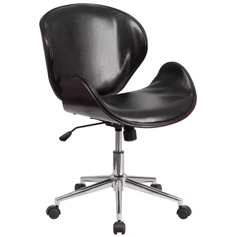 Emma and Oliver Mid-Back Wood Conference Office Chair with Leather Seat