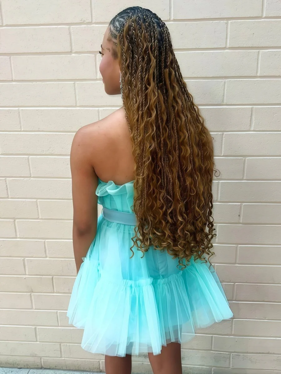 Turquoise - Strapless A-Line Ruffles Tulle Homecoming Dress