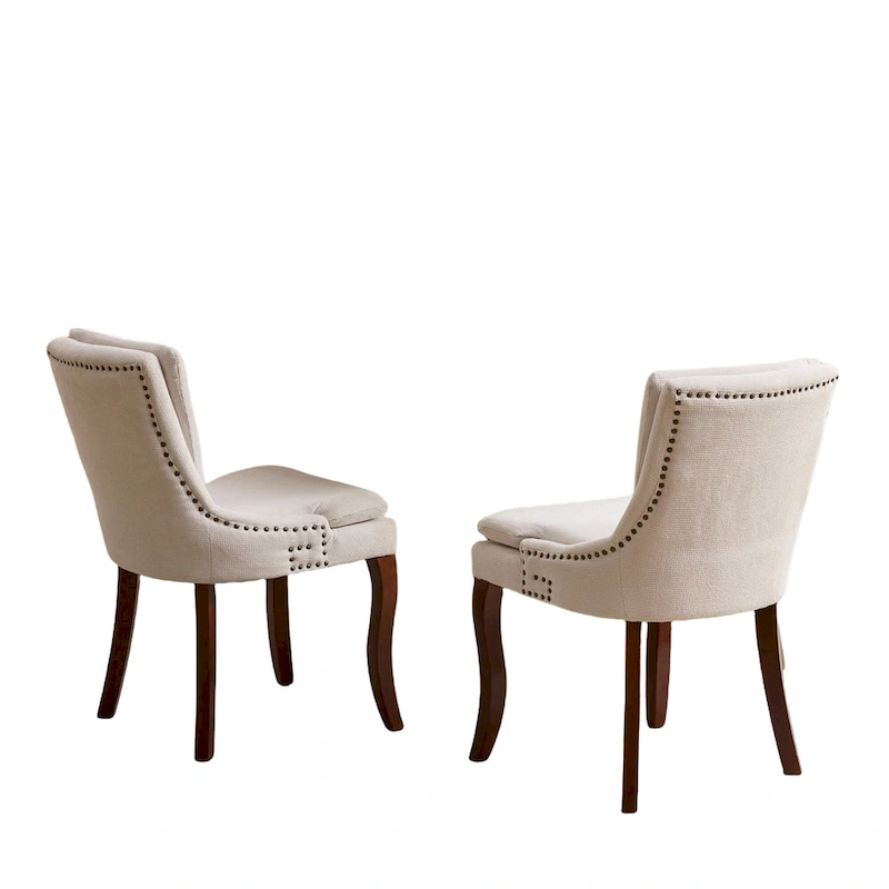 Chenille Fabric Upholstered Dining Chairs w/ Solid Wood Legs(Set of 2)