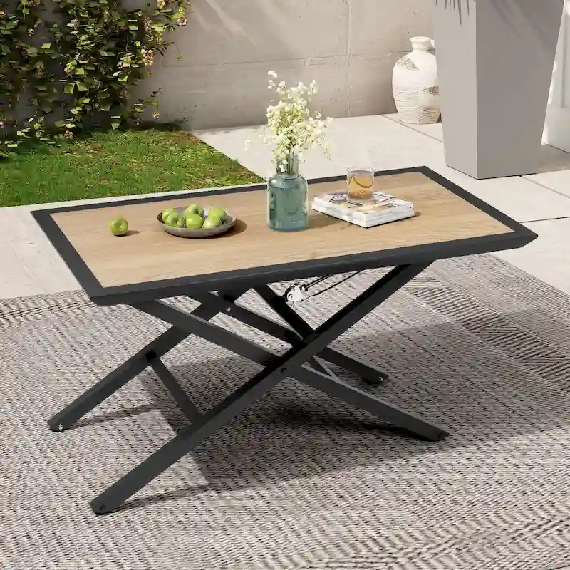 All Weather Patio Outdoor Coffee Table Adjustable Lift Height Aluminum Tea Table - See Picture