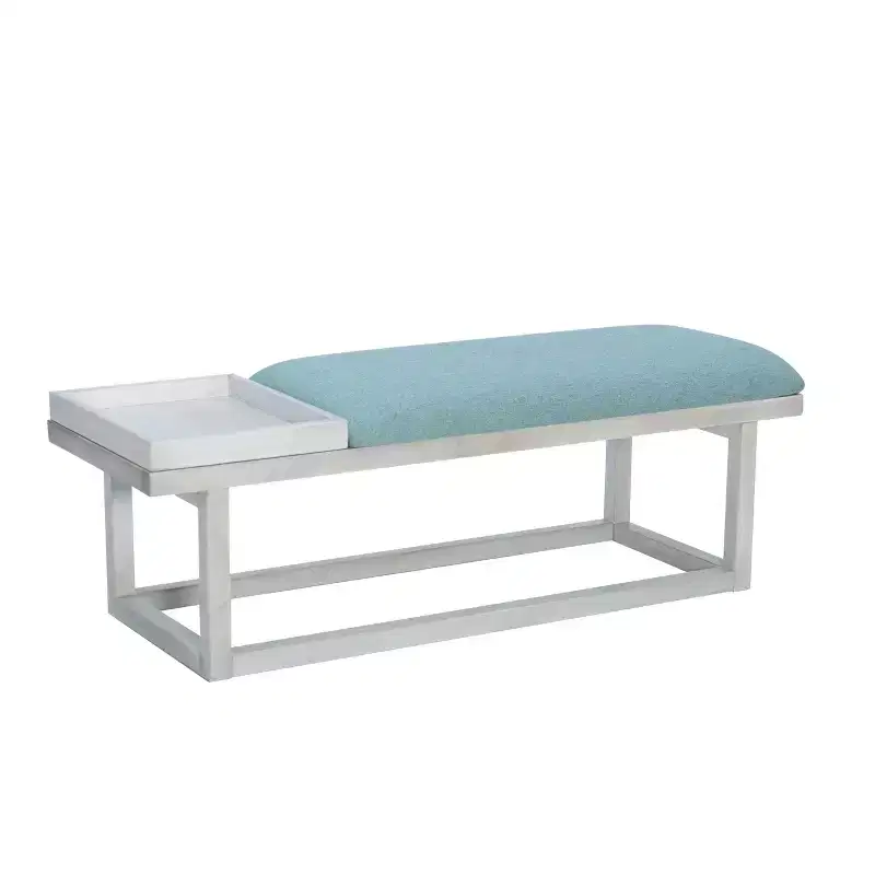 Lemire Modern Storage Upholstered Bench with Tray White Wash & Teal - Powell: Entryway Seating, 300lb Capacity