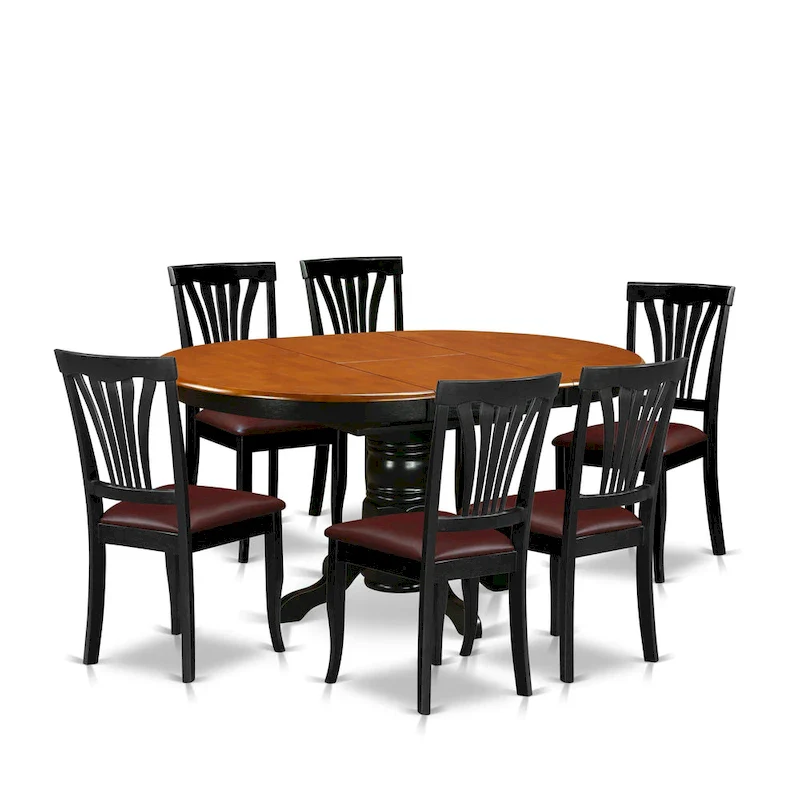 7-Piece Round Kitchen Dining Table Set with 6 Chairs - Black & Cherry