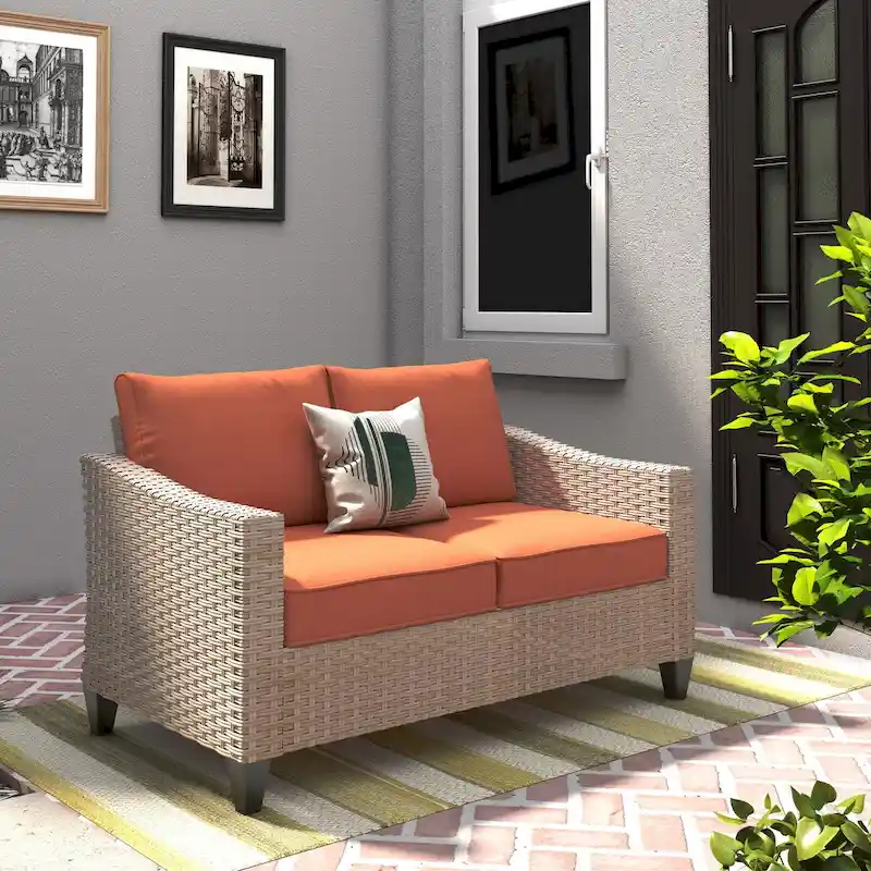 XIZZI Outdoor Wicker Loveseat Patio Sofa with Cushion