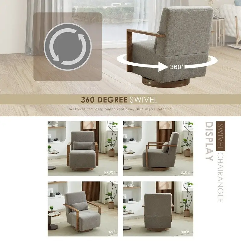 360 Degree Swivel Accent Chair with Solid Wood Armrest and Base