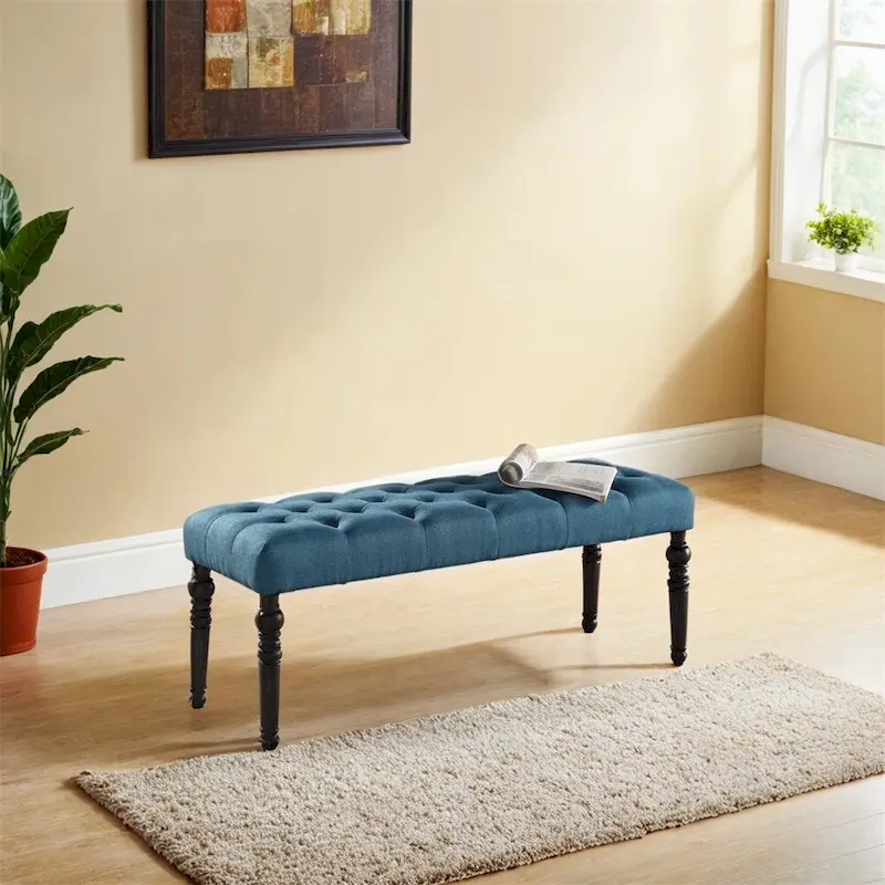Purple / Blue / Tan / Grey Fabric Button Tufted Dining Bench with Turned Legs - Fits 2 People