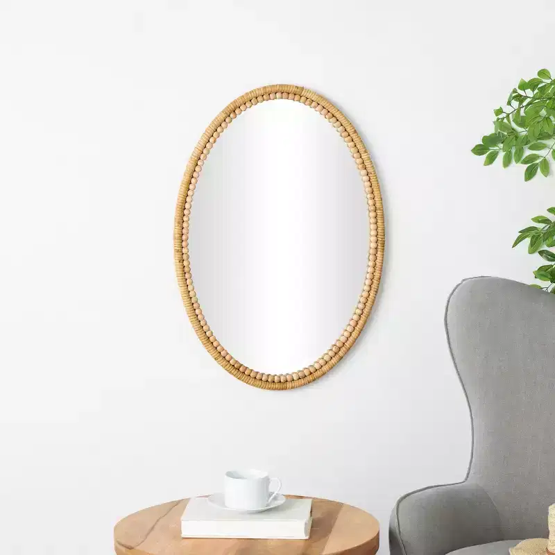 28"x20" Bamboo Wrapped Wall Mirror with Beaded Frame Brown - Olivia & May: Farmhouse Style, Wall Mount, No Assembly Required