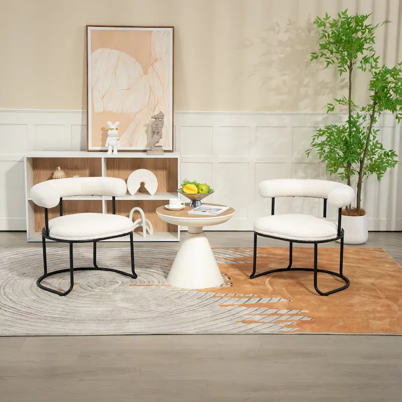 Mid-Century Modern Boucle Dining Chairs Set of 2