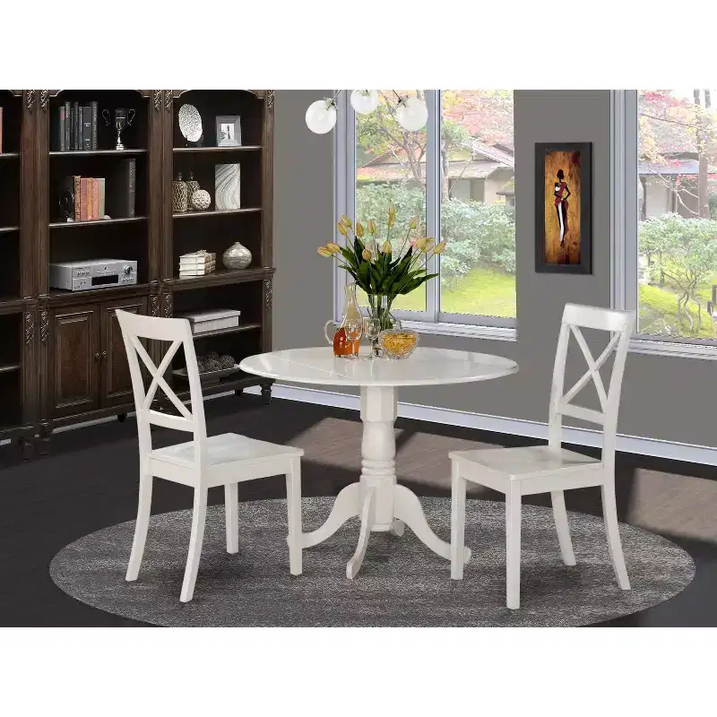 HomeStock 3-Piece Round Buttermilk and Cherry Finish Solid Wood Top Dining Table with 2-Chairs