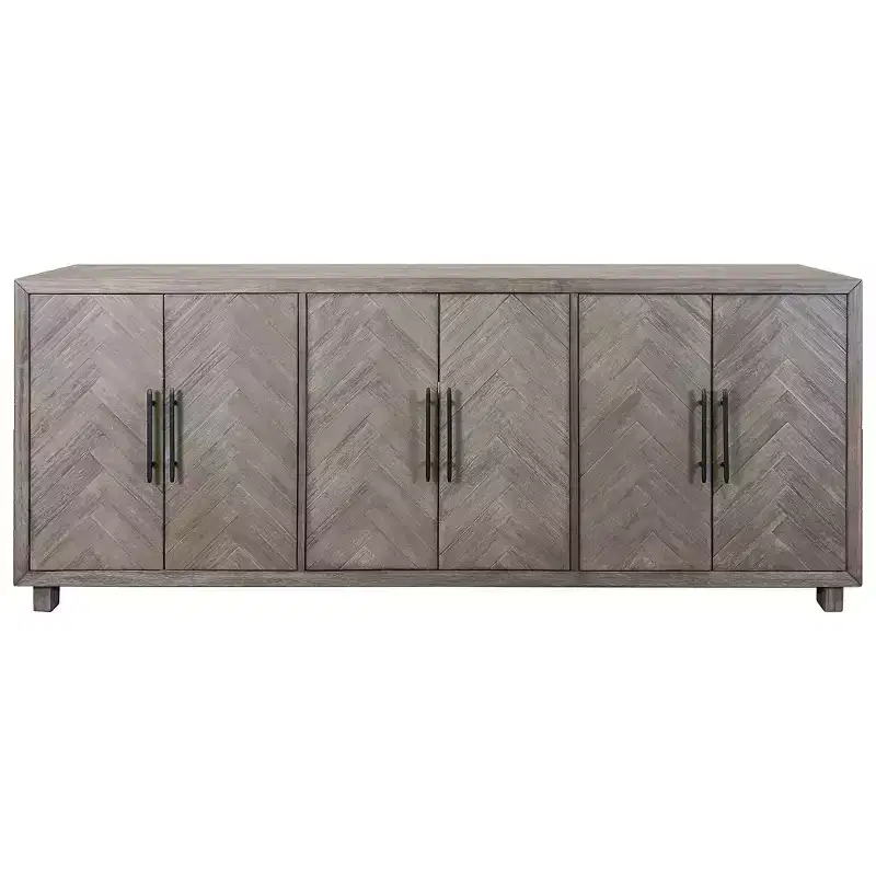 Palisades 90" Six Door TV Stand: Herringbone Pattern, Iron Hardware - Martin Furniture