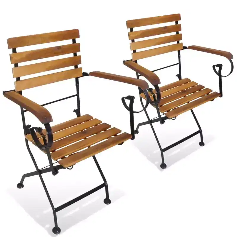 vidaXL Industrial-Style Folding Patio Chairs, Set of 2, Made of Solid Acacia Wood and Powder-Coated Steel, Suitable for Garden, Balcony, and Patio