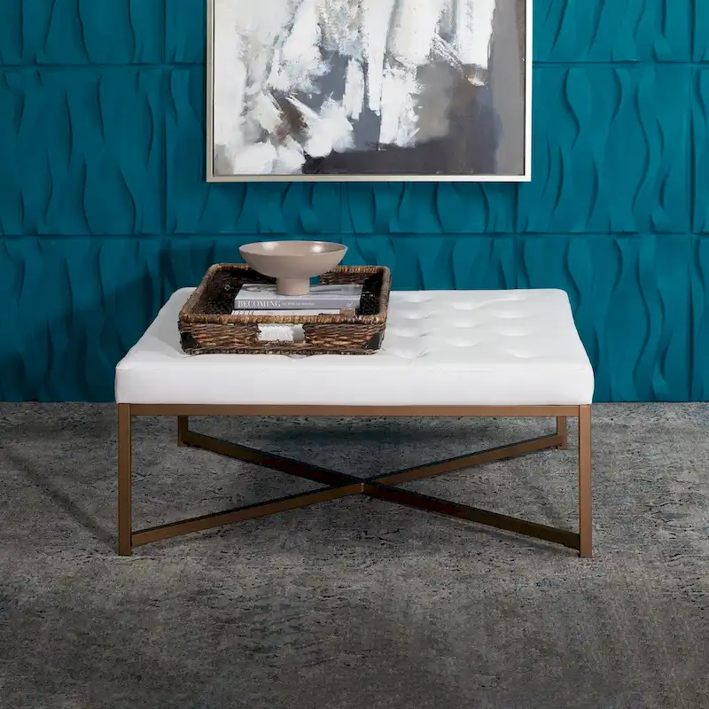 Studio Designs Home Camber Metal and Tufted Leather Large Cocktail Ottoman