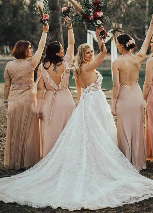 A Line Lace  White Spaghetti Straps  Wedding Dresses