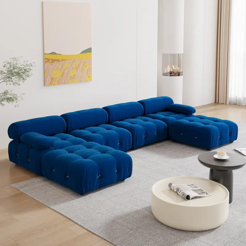 Blue Velvet Upholstered Sofa