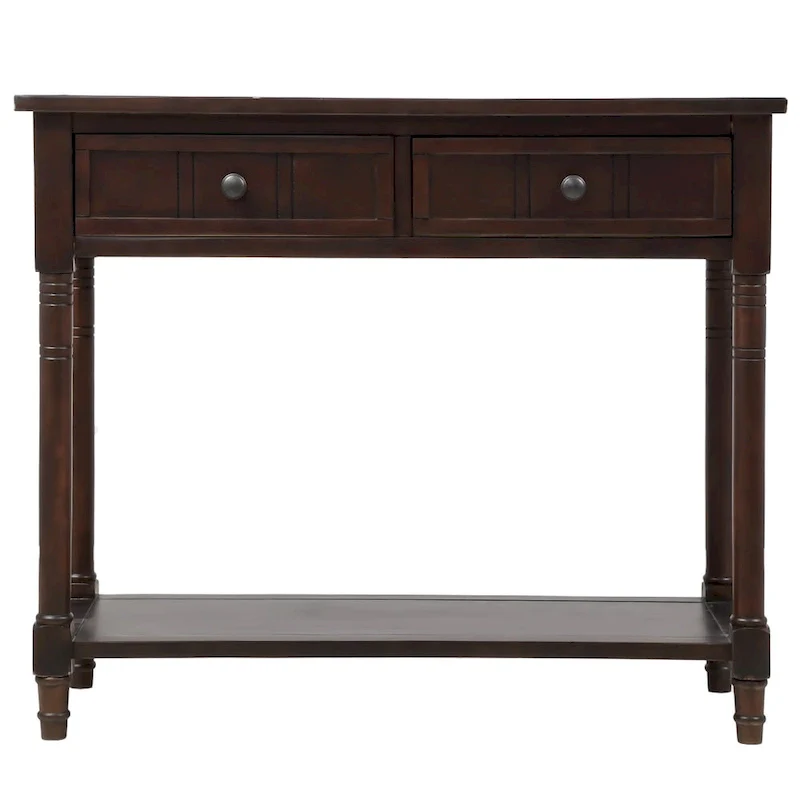 Console Table with 2 Drawers and Bottom Shelf - Solid Pine Wood