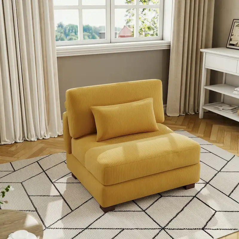 Corduroy Upholstered Armless Accent Chair with Adjustable Headrest