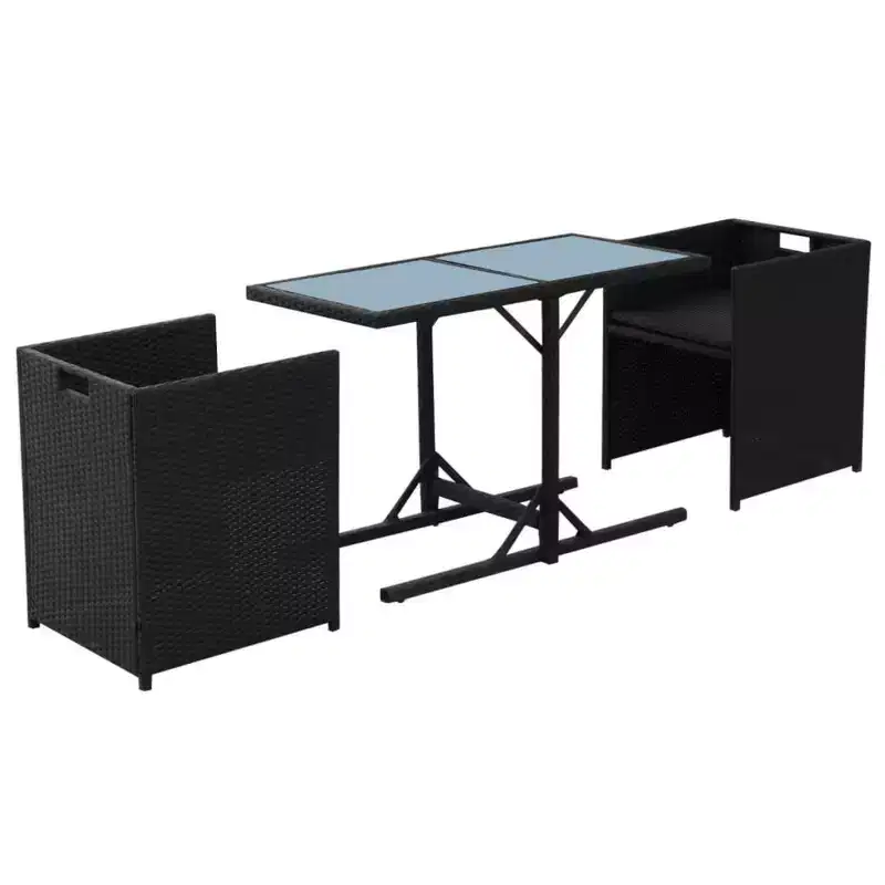 vidaXL Garden Table And Chair Black PE Rattan Medium Removable Covers