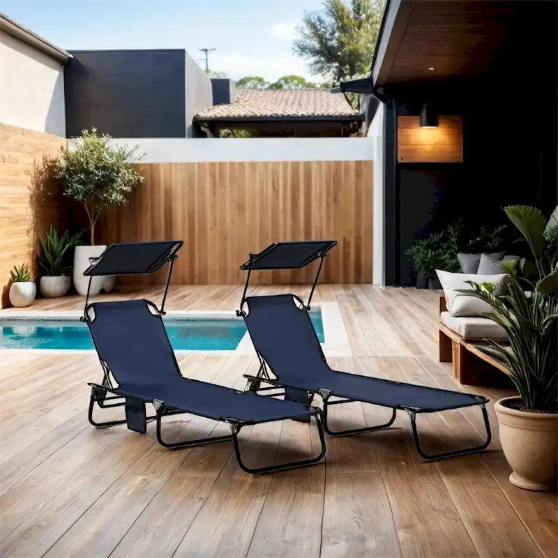 Outsunny Folding Chaise Lounge Pool Chairs,Sun Tanning Chairs,2 PCS