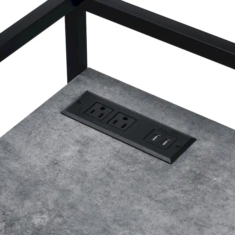 Industrial Computer Desk - 49 - Black Steel Frame with USB Ports