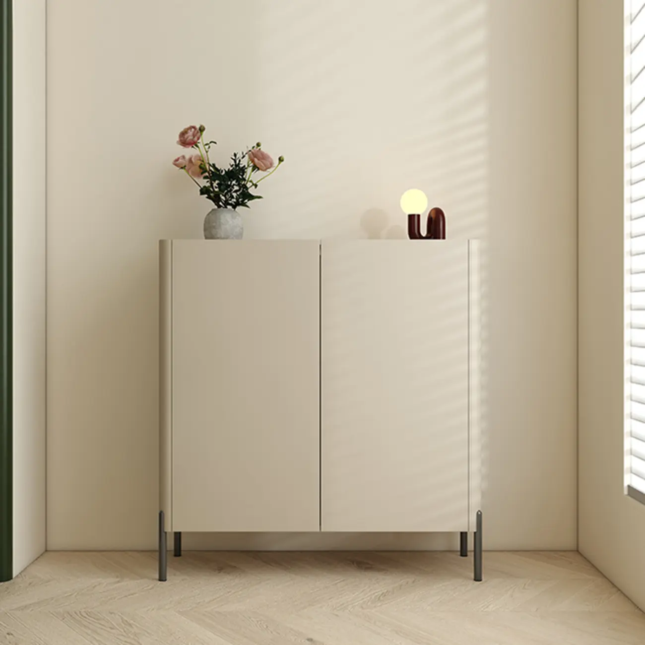 Coffee Solid Wood Shoe Cabinet with Adjustable Shelves