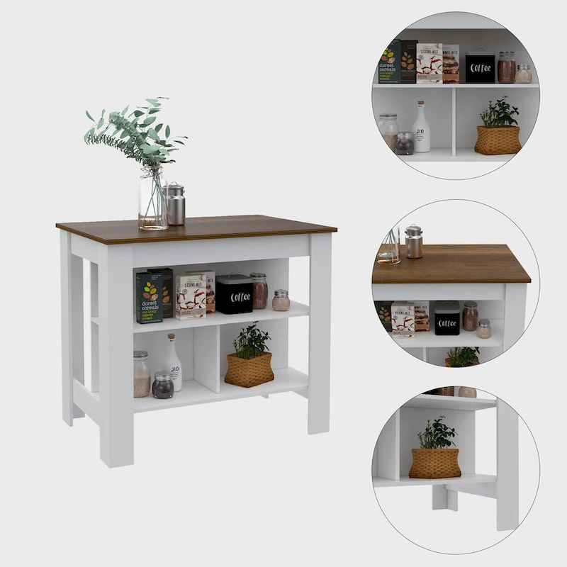 Kitchen Island with Four Legs, Three Shelves