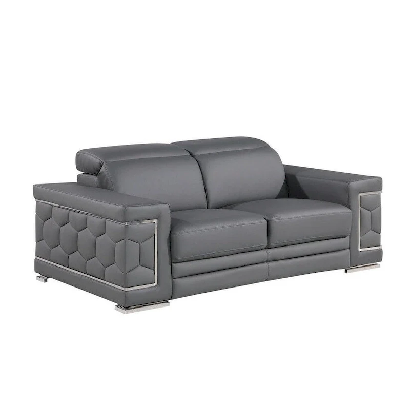 HomeRoots 71 Gray And Silver Genuine Leather Loveseat