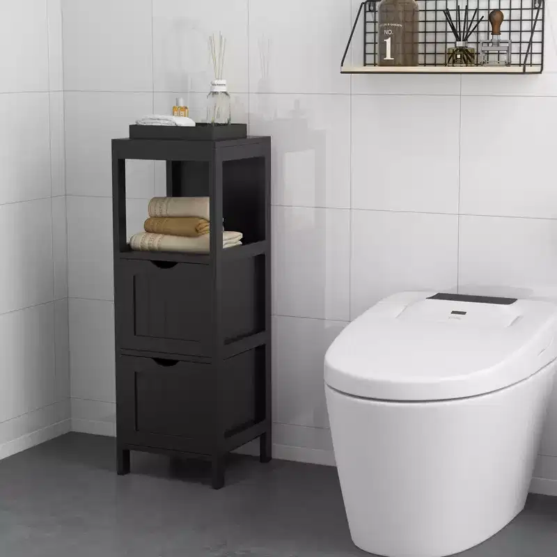 Costway Bathroom Floor Cabinet Freestanding Side Storage Organizer with 2 Removable Drawers Brown/Grey/Black