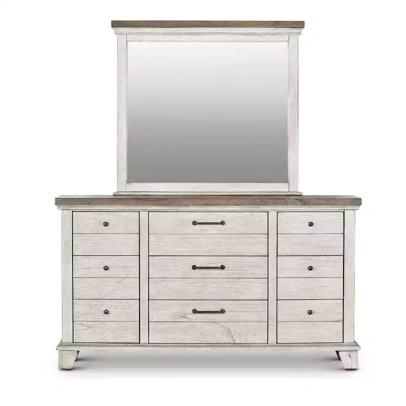 Bear Creek Dresser and Mirror Rustic Ivory/Honey - Steve Silver Co.