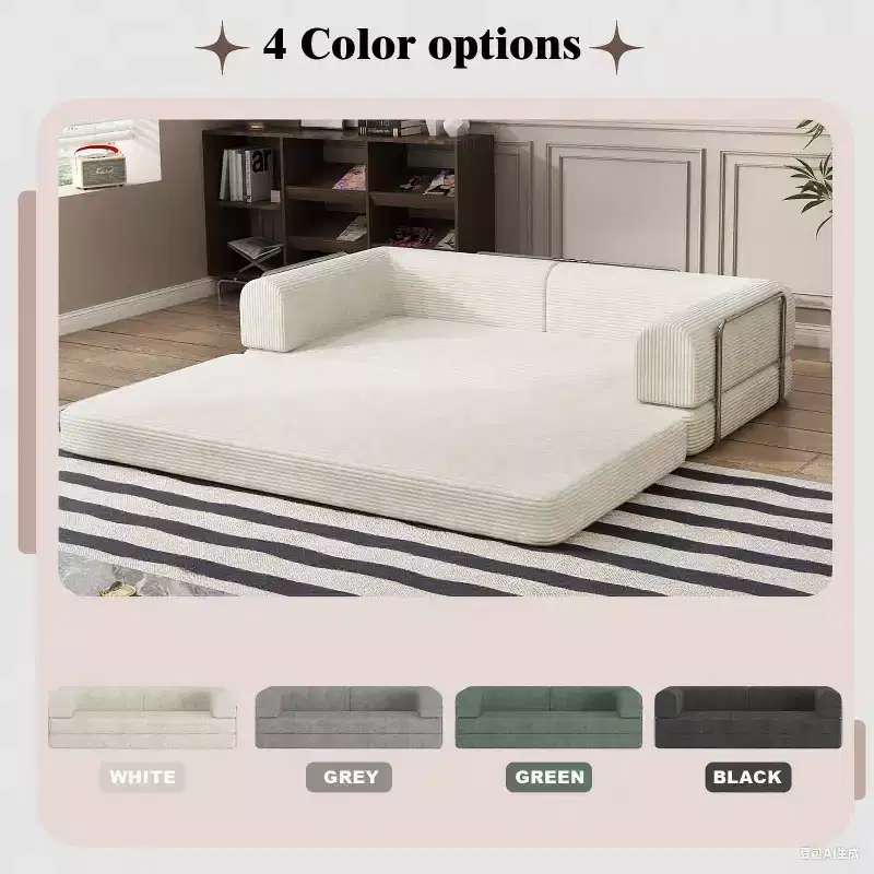 Acekool Convertible Corduroy Sleeper Sofa Bed, 3 Seater Folding Mattress Couch, No Assembly Floor Futon for Living Room Dorm Studio