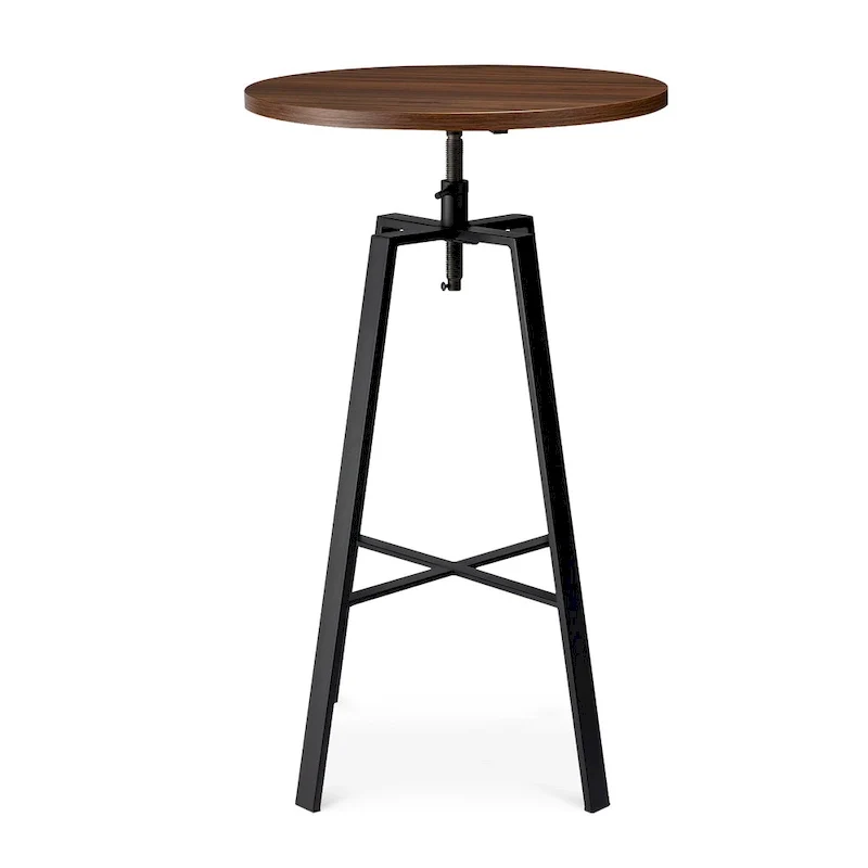 Glitzhome Industrial Wood Top Adjustable Swivel Round Pub Bar Table