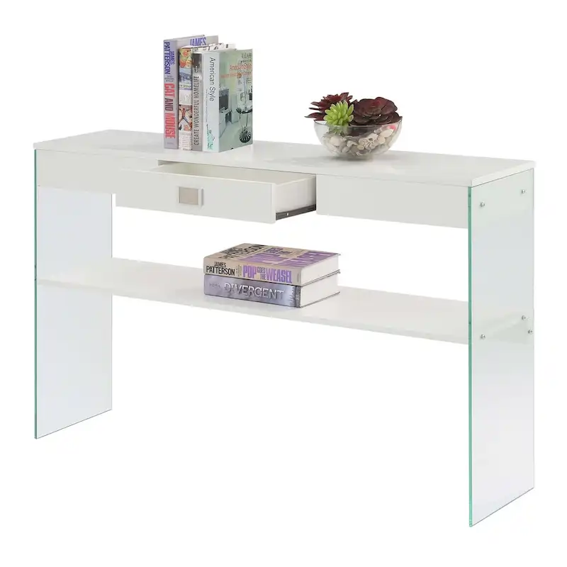 1 Drawer Glass Console Table with Shelf