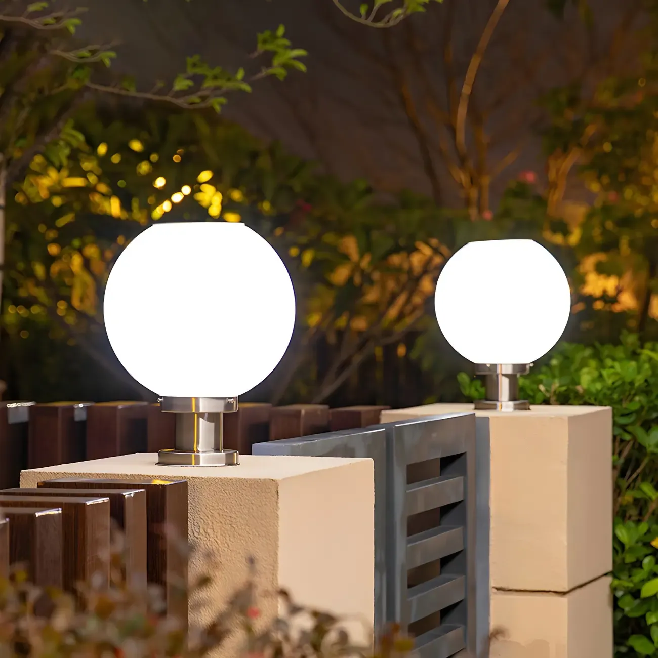 Modern White Globe Solar Outdoor Post Lights