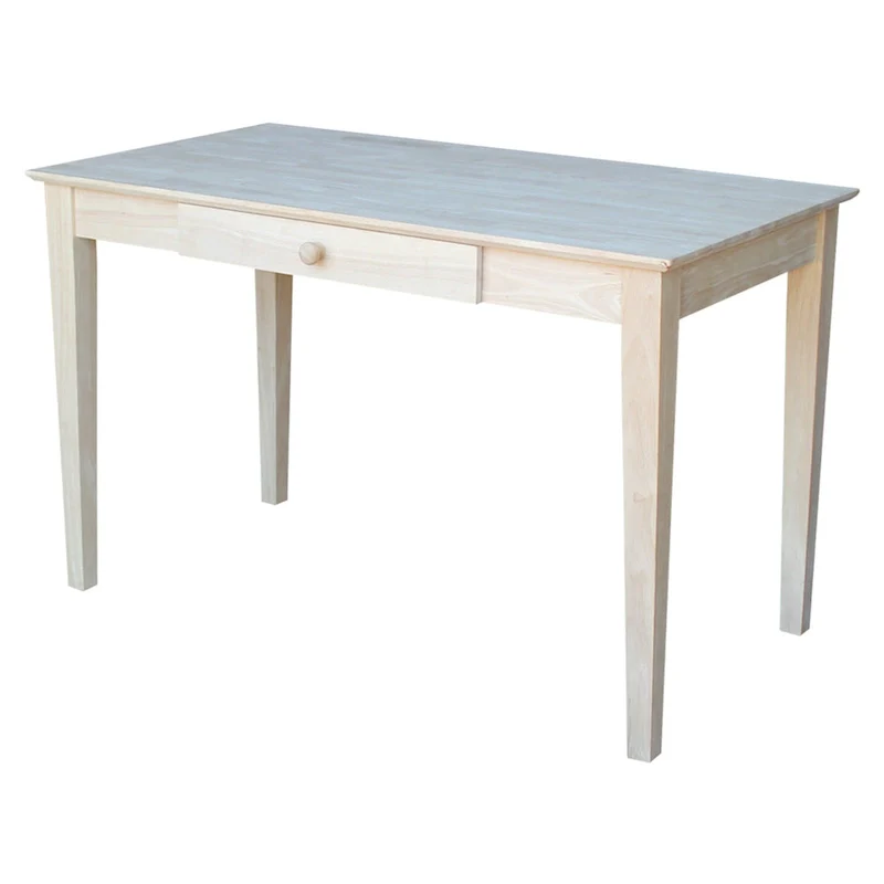 Solid Parawood Writing Desk with Drawer – Unfinished / Espresso / Beach White / Washed Gray Taupe
