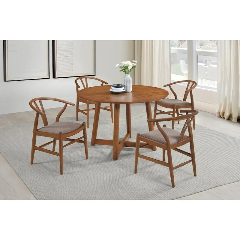 Round Walnut Wood Dining Table