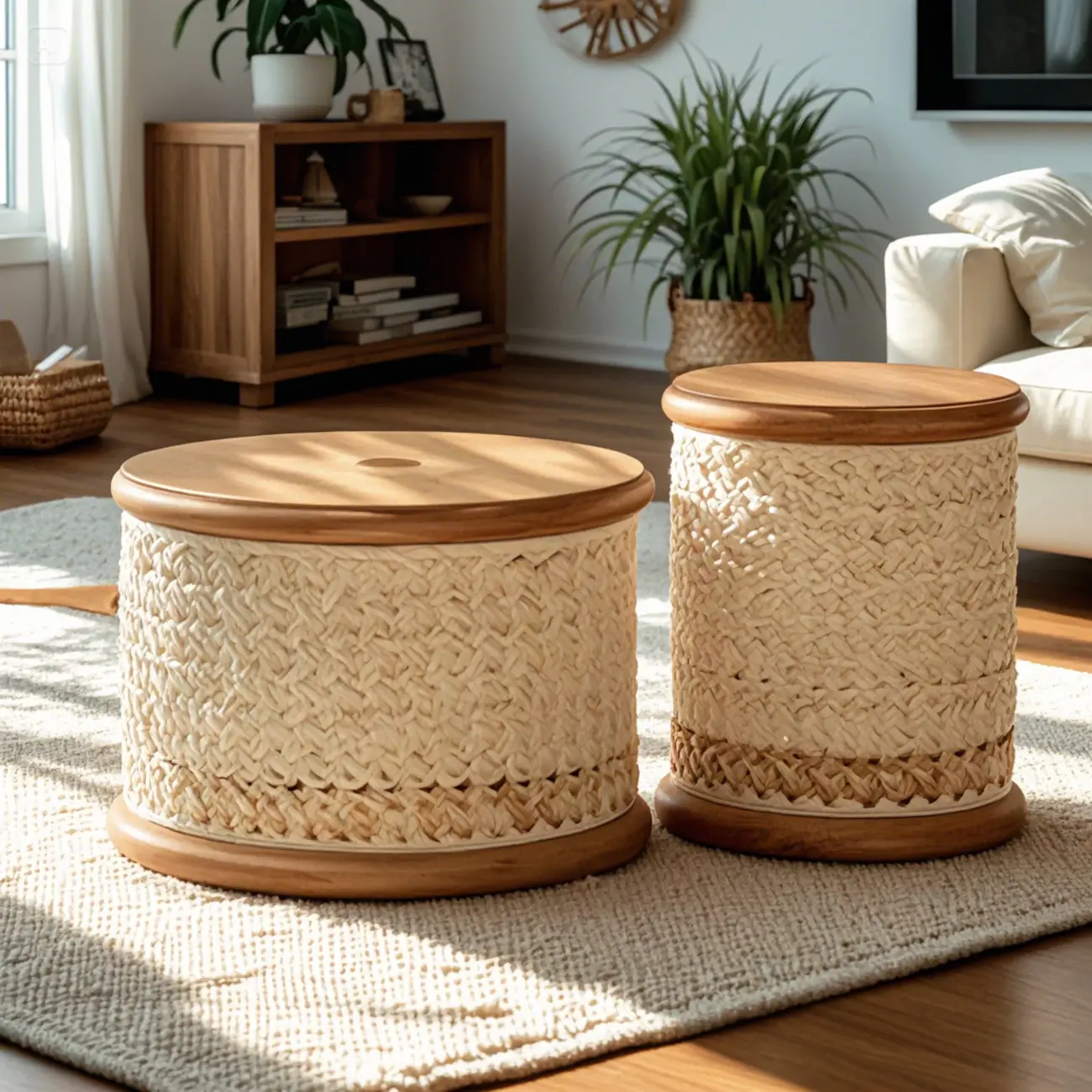 Natural Sophisticated Hollowed French Round Wood Coffee Table