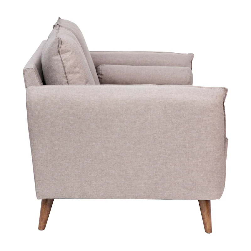 Compact Faux Linen Upholstered Loveseat with Wooden Legs