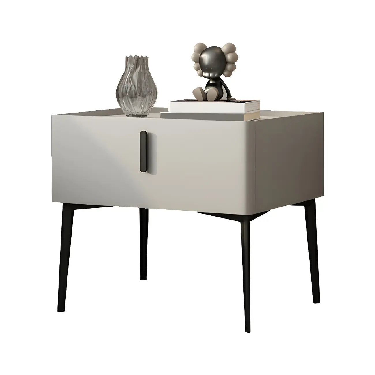 Trendy Narrow Cubic Wooden Nightstand with Legs