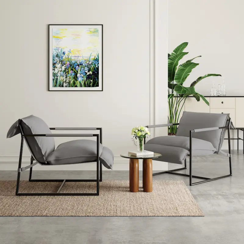 Fabric Accent Chair Metal Framed Sling Armchair Set of 2