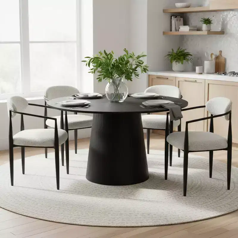 Set of 2 Modern Chenille Dining Chairs, 22.5 Extra Wide Upholstered Armchairs with Black Metal Legs - Panipeachy