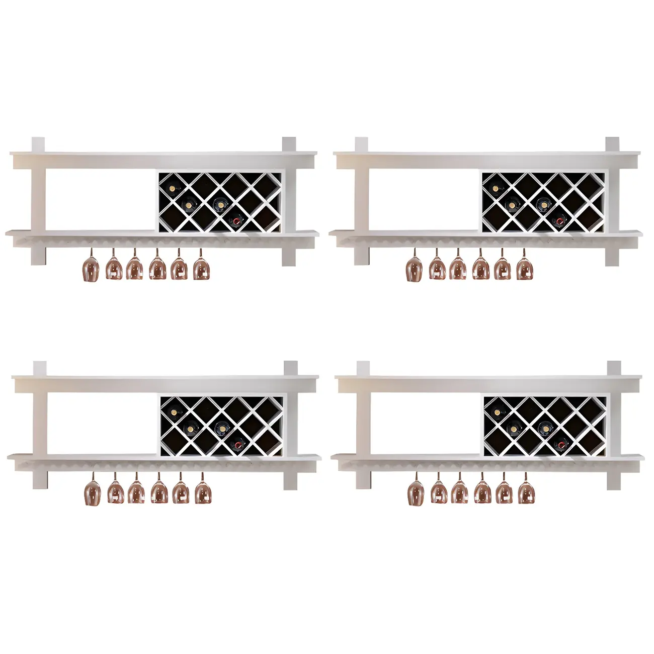 Pine Wooden Wall-Mounted Display Open Wine Bottle & Glass Rack