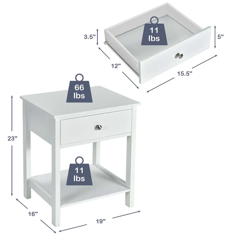 Gymax 2PCS 2-Tier Nightstand Modern Side End Table w/ Drawer & Open