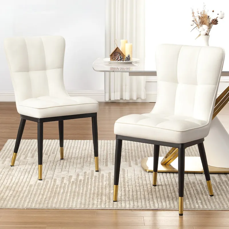 Velvet Dining Chairs Set of 2/4 - Waffle Pattern High Back, 300lbs Capacity, Metal Frame, 35.8