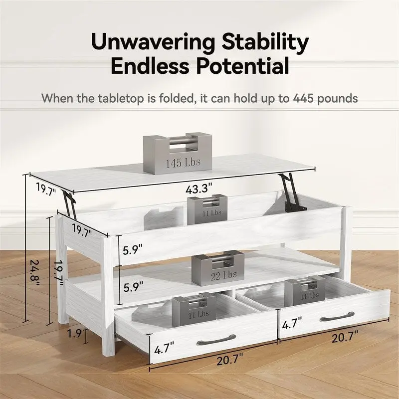 Lift Top Coffee Table - 19.7D x 43.3W x 24.8H